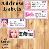 Barbie Printed Birthday Stickers Water Bottle Address Favor Labels Personalized Custom Made