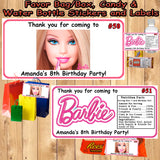 Barbie Printed Birthday Stickers Water Bottle Address Favor Labels Personalized Custom Made