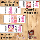 Barbie Printed Birthday Stickers Water Bottle Address Favor Labels Personalized Custom Made