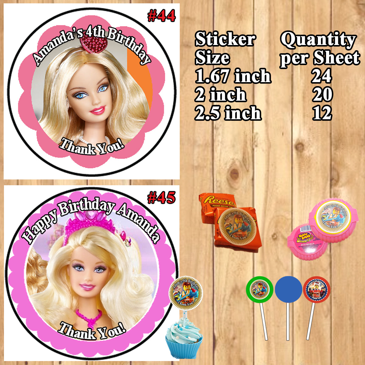 Barbie Birthday Round Stickers Printed 1 Sheet Cup Cake Toppers Favor –  Virginia Design Shop