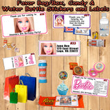 Barbie Printed Birthday Stickers Water Bottle Address Favor Labels Personalized Custom Made