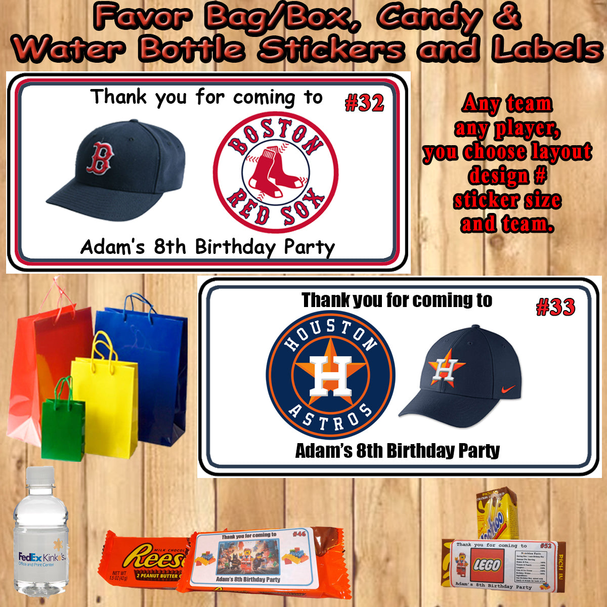 Baseball MLB Birthday Favor Stickers 1 Sheet Address Water Bottle