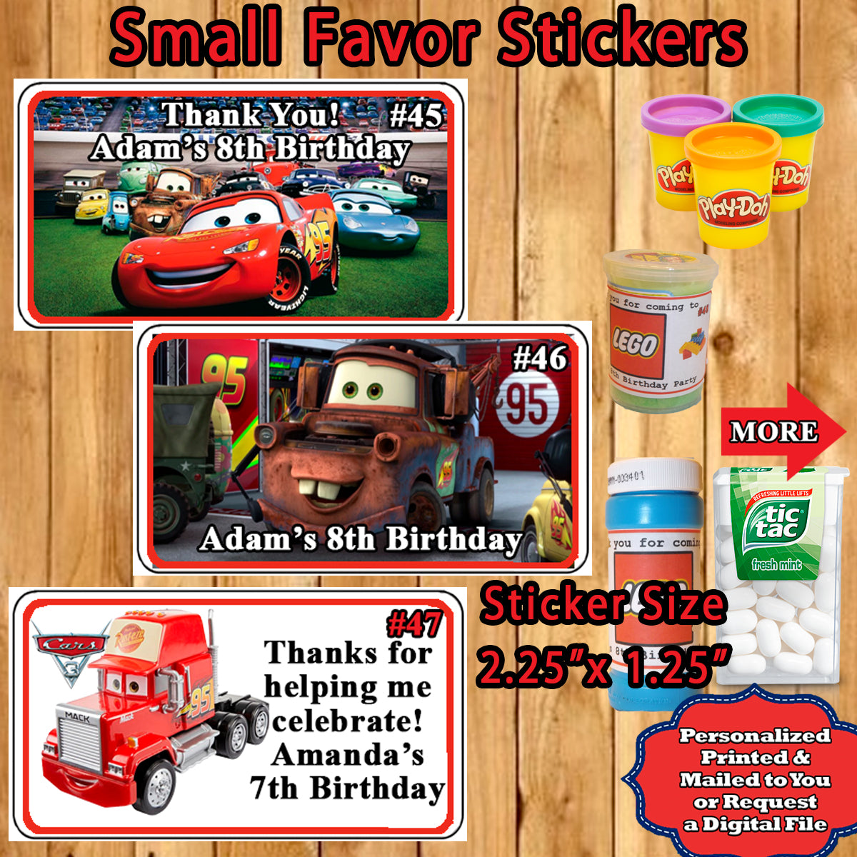 PRINTED CARS Birthday Water Bottle Labels Stickers Waterproof Labels Party Lightning  Mcqueen Birthday Party 