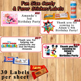 Mickey & Minnie Mouse Birthday Stickers Printed 1 Sheet Favor Stickers Address Labels Water Bottle Labels Personalized Custom Made