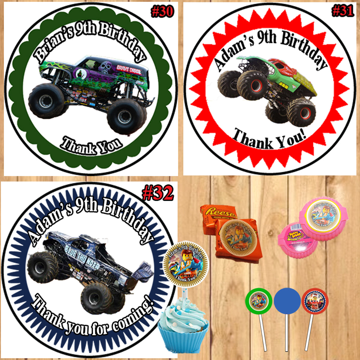 Monster Truck Jam Printed Birthday Stickers Water Bottle Address