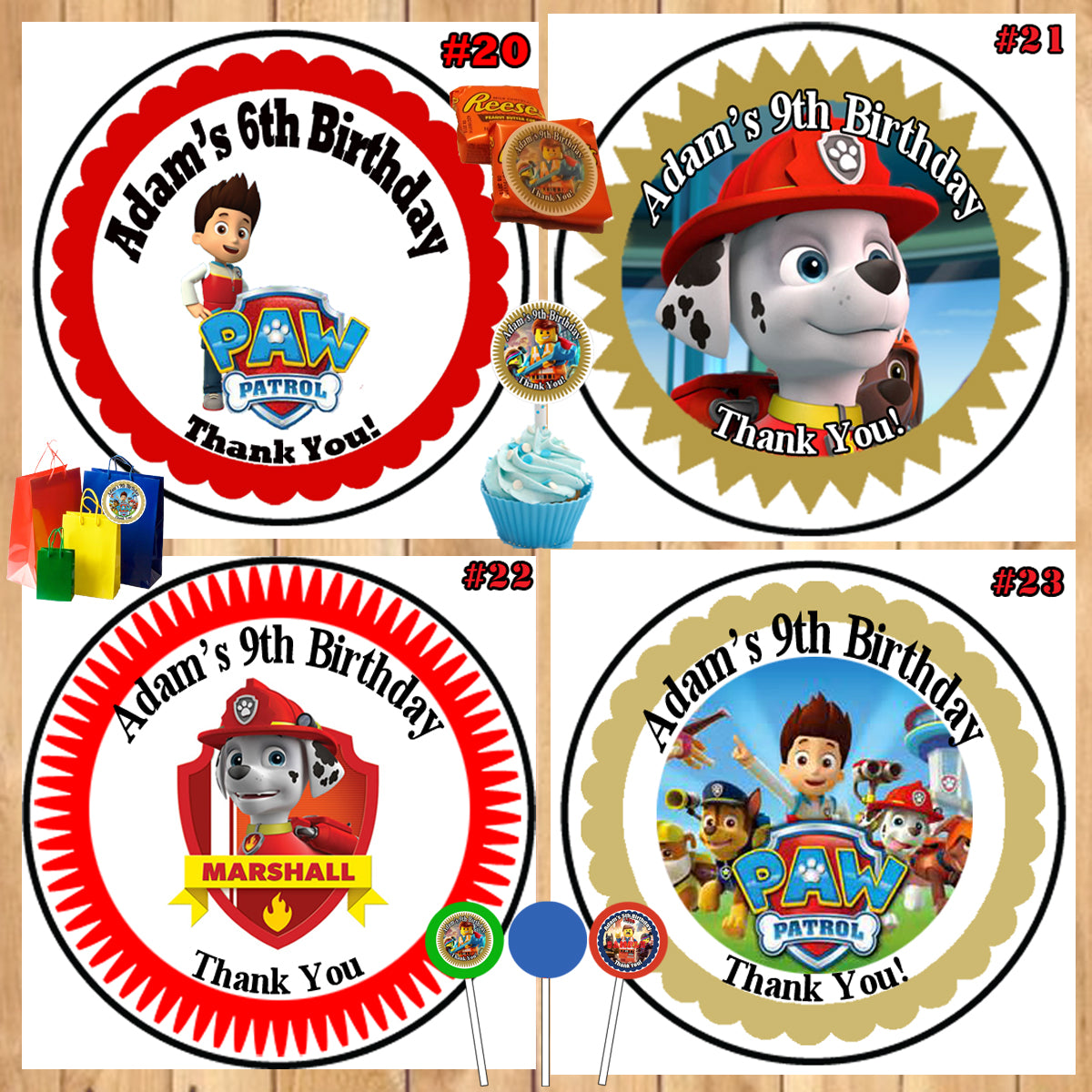 Paw Patrol Birthday Round Stickers Printed 1 Sheet Cup Cake Toppers Favor  Stickers Personalized Custom Made