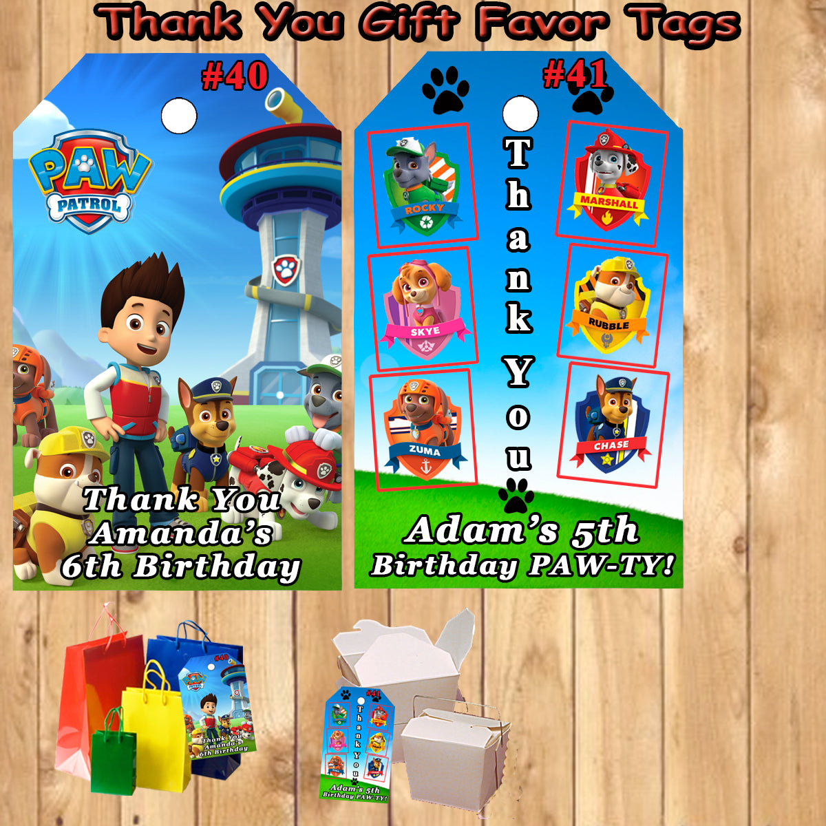 Paw Patrol Printed Birthday Favor Thank You Gift Tags 10 ea Personalized  Custom Made