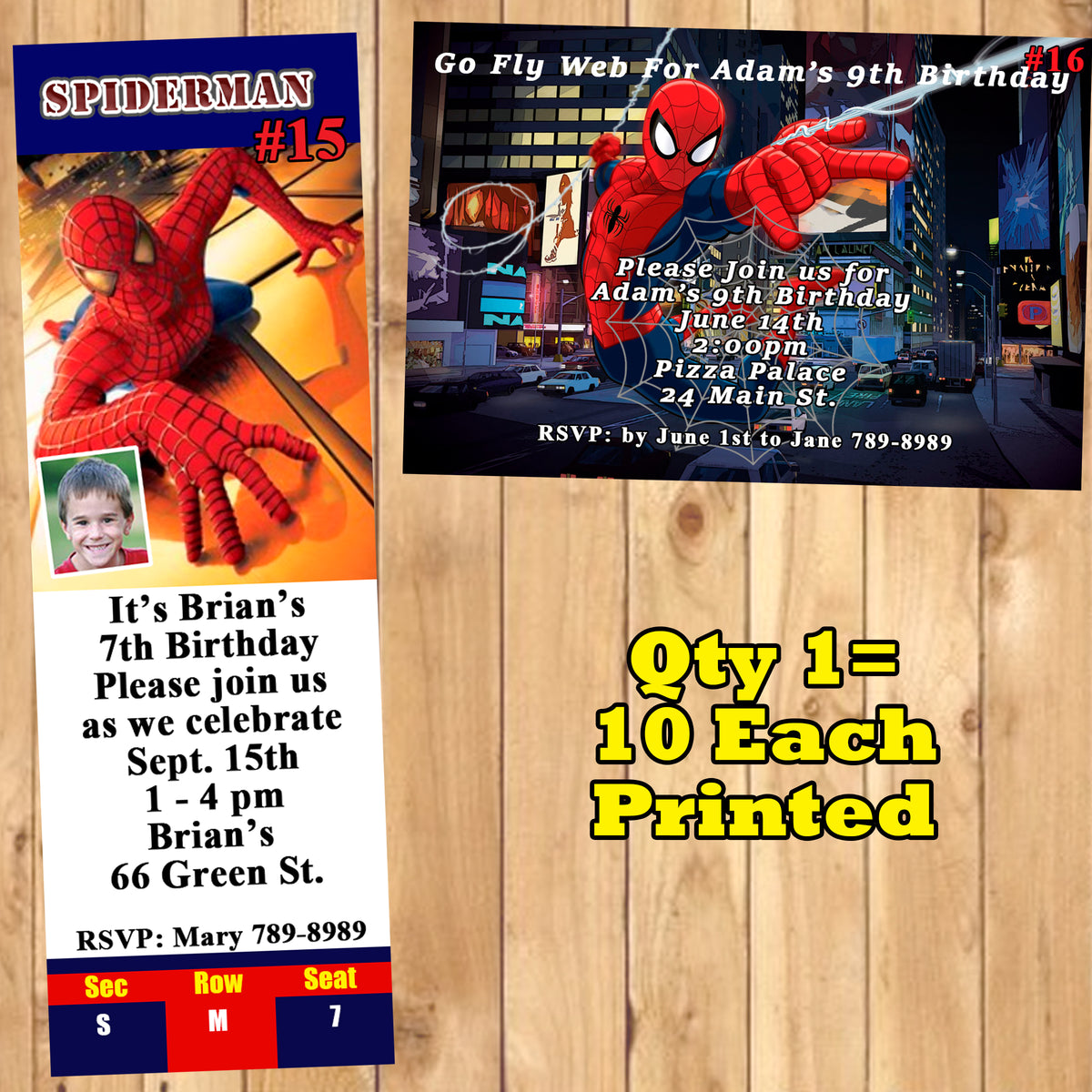 Spiderman Birthday Invitations Printed 10 ea with Envelopes Personaliz