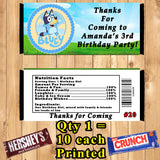 Bluey Candy Bar Wrappers 10 ea Personalized Printed