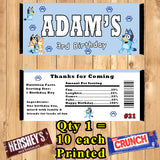 Bluey Candy Bar Wrappers 10 ea Personalized Printed