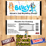Bluey Candy Bar Wrappers 10 ea Personalized Printed