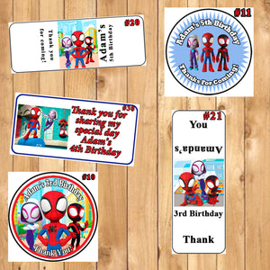 Spidey and His Amazing Friends Birthday Round Stickers 1 Sheet Personalized