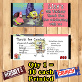 Spongebob Birthday Candy Bar Wrappers 10 ea Personalized