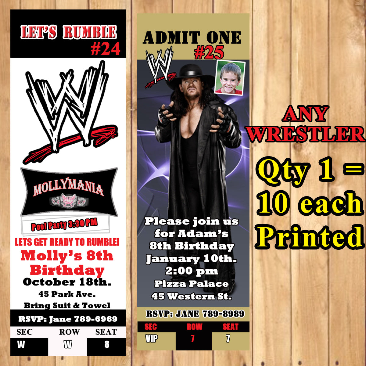 WWE Wrestling & UFC Birthday Invitations 10 each Printed Personalized –  Virginia Design Shop