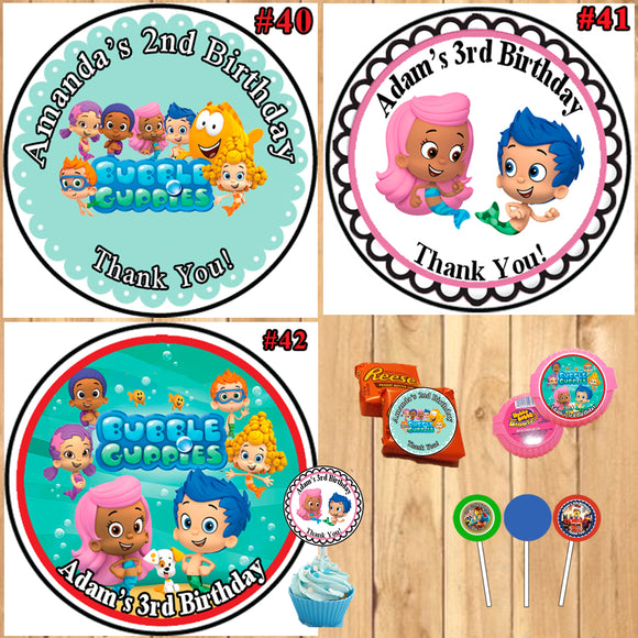 Bubble Guppies Birthday Round Stickers Printed 1 Sheet Cup Cake Toppers Favor Stickers Personalized Custom Made