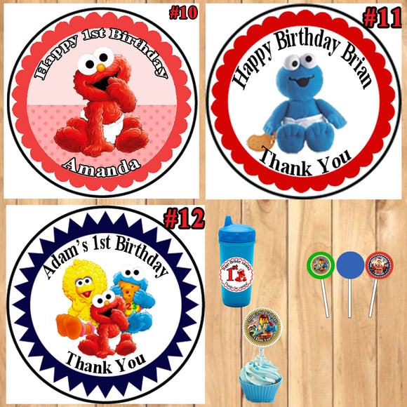 Sesame Street Birthday Round Stickers Printed 1 Sheet Cup Cake Toppers Favor Stickers Personalized Custom Made