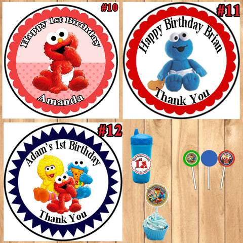 Sesame Street Birthday Round Stickers Printed 1 Sheet Cup Cake Toppers Favor Stickers Personalized Custom Made