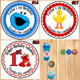 Sesame Street Birthday Round Stickers Printed 1 Sheet Cup Cake Toppers Favor Stickers Personalized Custom Made
