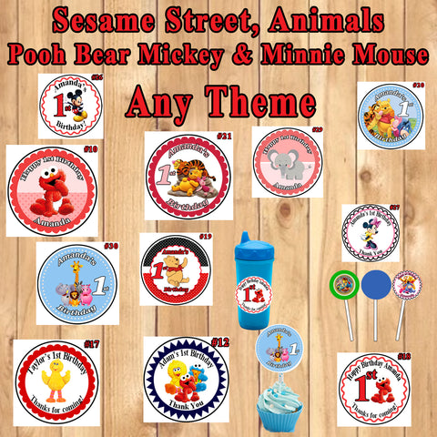 Baby 1st Birthday Round Stickers Printed 1 Sheet Cup Cake Toppers Favor Stickers Personalized Custom Made