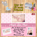 Baby Photo Birth Announcement Cards 10 each Printed Personalized with Envelopes Custom Made