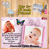 Baby Photo Birth Announcement Cards 10 each Printed Personalized with Envelopes Custom Made