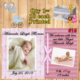 Baby Photo Birth Announcement Cards 10 each Printed Personalized with Envelopes Custom Made