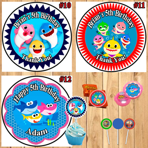 Baby Shark Birthday Round Stickers Printed 1 Sheet Cup Cake Toppers Favor Stickers Personalized Custom Made