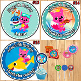 Baby Shark Birthday Round Stickers Printed 1 Sheet Cup Cake Toppers Favor Stickers Personalized Custom Made