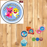 Baby Shark Birthday Round Stickers Printed 1 Sheet Cup Cake Toppers Favor Stickers Personalized Custom Made
