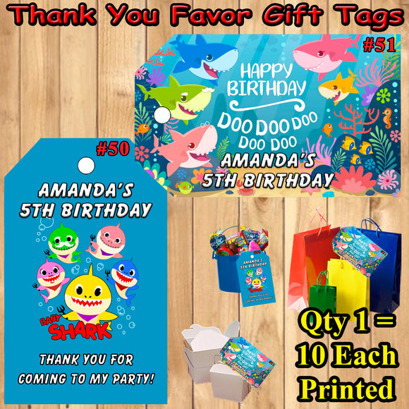Baby Sharks Birthday Favor Thank You Gift Tags 10 ea Personalized Custom Made