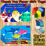 Baby Sharks Birthday Favor Thank You Gift Tags 10 ea Personalized Custom Made