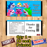 Baby Sharks Printed Birthday Candy Bar Wrappers 10 ea Personalized Custom Made