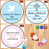 Baptism Christening Bar Mitzvah Round Stickers Printed 1 Sheet Cup Cake Toppers Favor Stickers Personalized