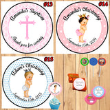 Baptism Christening Bar Mitzvah Round Stickers Printed 1 Sheet Cup Cake Toppers Favor Stickers Personalized