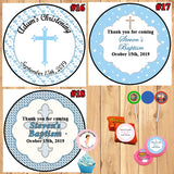 Baptism Christening Bar Mitzvah Round Stickers Printed 1 Sheet Cup Cake Toppers Favor Stickers Personalized