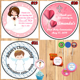 Baptism Christening Bar Mitzvah Round Stickers Printed 1 Sheet Cup Cake Toppers Favor Stickers Personalized