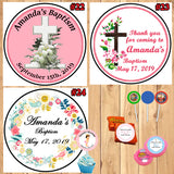 Baptism Christening Bar Mitzvah Round Stickers Printed 1 Sheet Cup Cake Toppers Favor Stickers Personalized