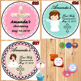 Baptism Christening Bar Mitzvah Round Stickers Printed 1 Sheet Cup Cake Toppers Favor Stickers Personalized