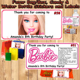 Barbie Printed Birthday Stickers Water Bottle Address Favor Labels Personalized Custom Made