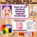 Barbie Printed Birthday Stickers Water Bottle Address Favor Labels Personalized Custom Made