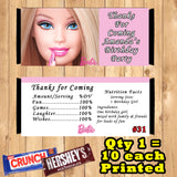 Barbie Printed Birthday Candy Bar Wrappers 10 ea Personalized Custom Made