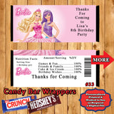 Barbie Printed Birthday Candy Bar Wrappers 10 ea Personalized Custom Made