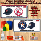 Baseball MLB Birthday Favor Stickers 1 Sheet Address Water Bottle Labels Nugget Wraps Personalized Any Team Any Player