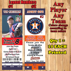 Baseball MLB Birthday Invitations 10 ea w/Env Personalized Any Team Any Player