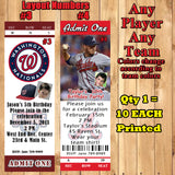 Baseball MLB Birthday Invitations 10 ea w/Env Personalized Any Team Any Player