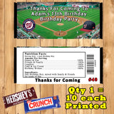 Baseball MLB Printed Birthday Candy Bar Wrappers 10 ea Personalized Custom Made