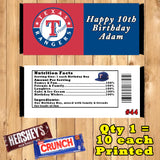 Baseball MLB Printed Birthday Candy Bar Wrappers 10 ea Personalized Custom Made