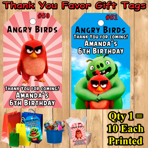 Angry Birds Birthday Favor Thank You Gift Tags 10 ea Personalized Custom Made