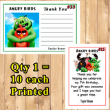 Angry Birds Birthday Thank You Cards 10 each With or Without Env Personalized Custom Made