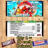 Angry Birds Printed Birthday Candy Bar Wrappers 10 ea Personalized Custom Made
